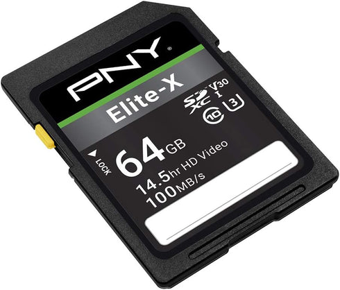 PNY 64GB Elite-X Class 10 U3 V30 SDXC Flash Memory Card - 100MB/s, Class 10, U3, V30, 4K UHD, Full HD, UHS-I, Full Size SD...
