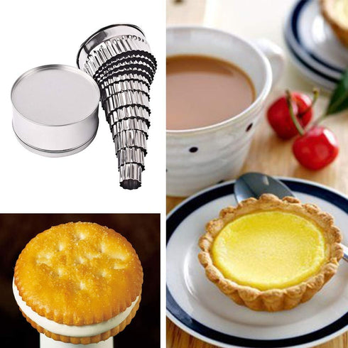 Stainless Steel Fluted Edge Round Cookie Biscuit Cutter Set 12 Pieces Graduated Ring Sizes...