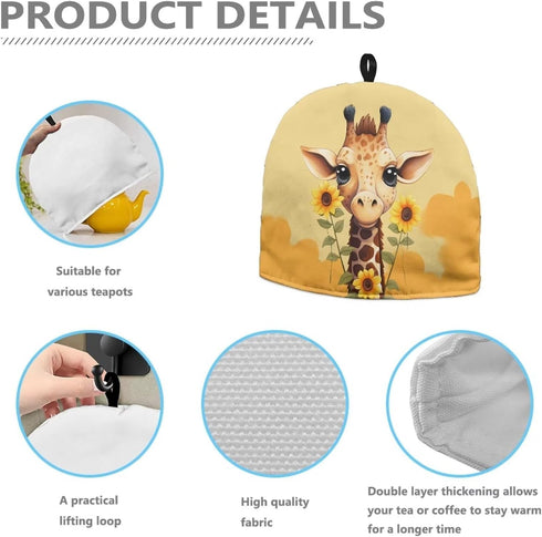 Giraffe Sunflower Print Tea Cozy for Ladies Gift Teapot Cover Home Decorative Accessory Insulated Teapot Cozy for Dust Proof Keep Warm Yellow Kett...