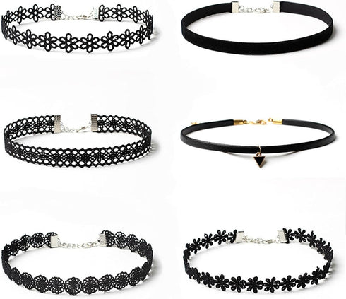 6 Pieces Black Choker Necklace Set Vintage Lace Tattoo Choker for Women Girls...