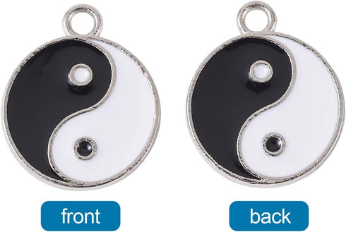KISSITTY 20pcs Yin Yang Enamel Charm 21x18mm Double Sided Enamel Yoga Meditation Dangle Charm Pendants for Earrings Necklace Bracelet Jewelry Maki...