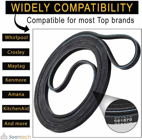 661570 Dryer Drum Belt by Seentech, Compatible with Whirlpool & Kenmore Dryers - Replaces Part Numbers 661570V AP5983729 3387610 3389728 3393999 339728 661570VP PS11722115