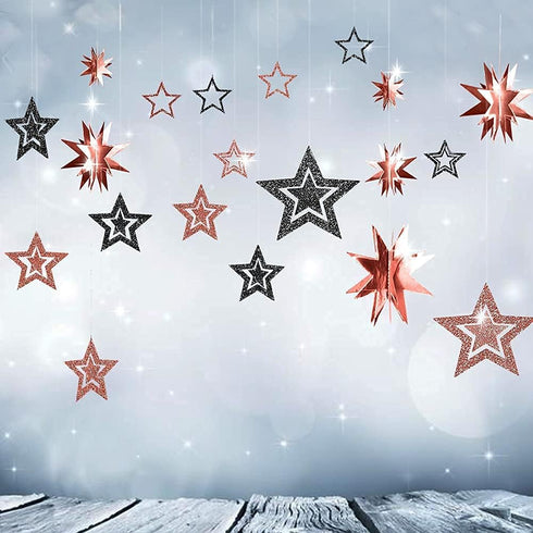 Decor365 Glitter Black Rose Gold Star Garland Twinkle Little Star Party Decoration Hanging Decor backdrop Banner Streamer Birthday Bday Bridal Bab...