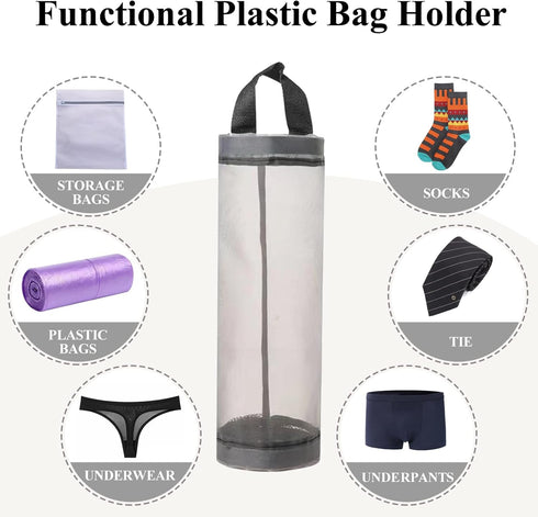 Plastic Bag Holder, Mesh Grocery Bag Holder Hanging Storage Bag Dispenser (Grey 2 Packs)...