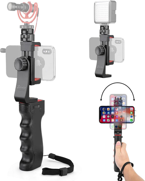 Zeadio Smartphone Stabilizer, Vlogging Hand Grip Video Holder Rig Handle Travel Selfie Stick with Clamp Mount for All iPhone and Android Mobile Ce...