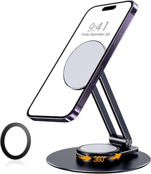 CreaDream Magnetic Phone Stand for Desk, Aluminum MagSafe iPhone Stand Foldable Adjustable, Cell Phone Stand Holder Compatible with iPhone 15 14 1...