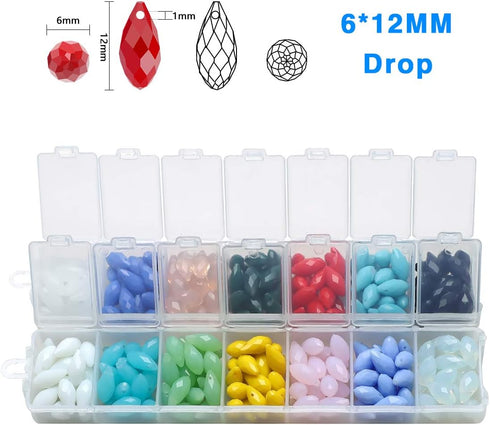 6x12mm Teardrop Crystal Beads, 280pcs Faceted Glass Beads in 14 Colors, DIY Gemstone Beads for Jewelry Making, Craft Supplies for Necklaces, Brace...
