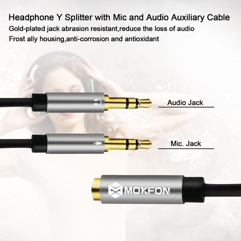 Combo Audio Adapters Cable Headphone Y Splitter with Mic and Audio Male to Female 3.5mm PC Headset Extension Stereo Jack Cables for Computer,Lapto...