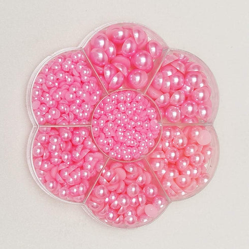 Chenkou Craft Random 1900pcs Fuschia Assorted 7 Sizes(3/4/5/6/7/8/10mm) Half Pearl Bead Flat Back Gem Scrapbook Craft DIY Loose Beads + Plastic Bo...