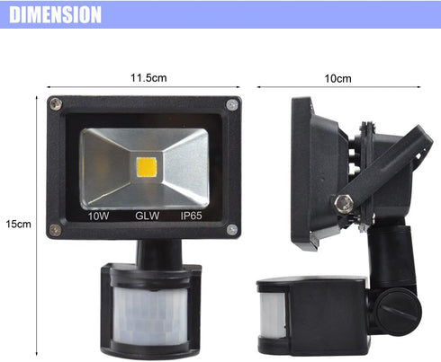12V DC LED Motion Sensor Flood Light 10W Mini IP65 Waterproof Outdoor Light 900LM,6000K,Daylight White Security Light with PIR,80W Halogen Bulb Eq...