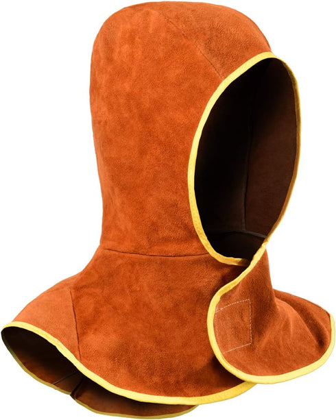 Welding Hood Leather - Cowhide Split Leather Welding Caps with Neck Shoulder Drape - Head Protection for Men & Women, Brown...