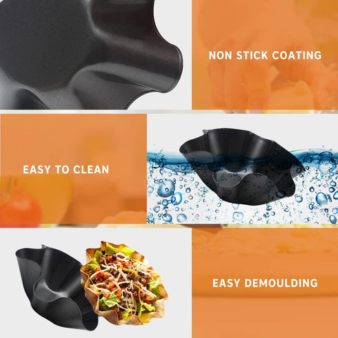 EKDJKK Taco Salad Bowl Maker Molds, 4 Packs Non Stick Carbon Steel Baking Bowls Tortilla Bowl Maker Shell Pans Taco Shell Maker, 16.5x7.5x6cm...