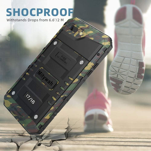 Mitywah Waterproof iPhone 7/8 Case - Heavy Duty Metal, Full Body Protection, Built-in Screen, Shockproof, Dustproof, Military Grade Defender, Camo...