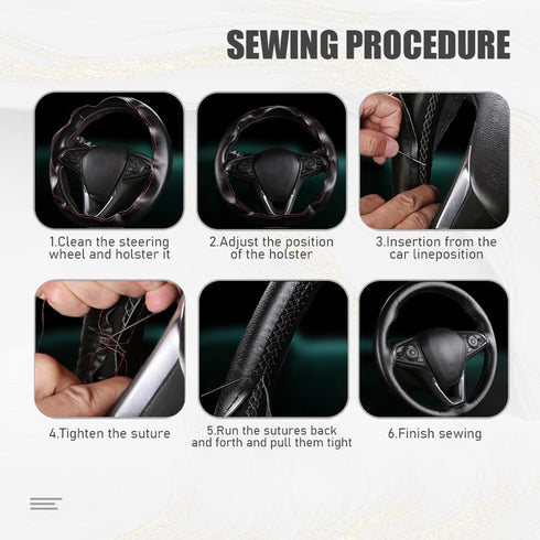 Steering Wheel Cover, Leather Steering Wheel Cover, Breathable Steering Wheel Cover, Hand Sewing Steering Wheel Cover for Most Cars Trucks SUVs (F...