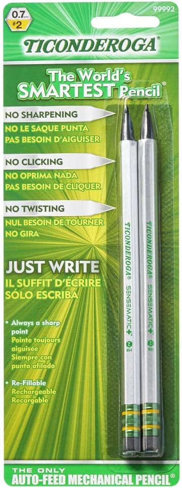 Ticonderoga Sensematic Mechanical Pencil, 0.7mm Lead, Silver, 2 Count...