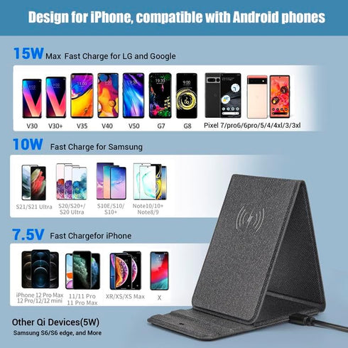 Portable Phone Holder Wireless Charger Foldable Phone Charger 15W Fast Mini Wireless Charging Compatible with iPhone 15 14 13 12 Pro XS 8 Plus Sam...