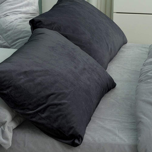 NTBAY 2 Pack Zippered Velvet Queen Pillowcases, Super Soft and Cozy Luxury Fuzzy Flannel Pillow Cases with Zipper, 20x30 Inches, Charcoal Grey...