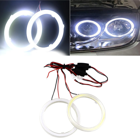 Qasim 1-Pair White 70MM 60SMD COB LED Halo Ring Angel Eyes Car LED Fog Light DRL with lampshade Cover 12V 24V DC...