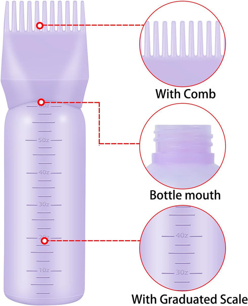 4 Pcs Root Comb Applicator Bottle, 6 Oz Hair Dye Applicator Bottle with Comb and Scale Plastic Hair Oil Applicator Bottle for Hair Dye and Hair Ca...