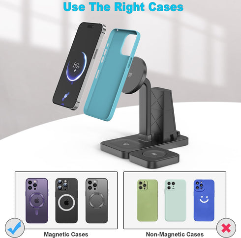 4 in 1 Wireless Charging Station for Apple Multiple Devices, Magnetic Fast Mag-Safe Multi Charger Stand for Apple Products iPhone 15 14 13 12 Seri...