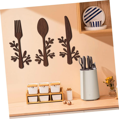 Yardenfun 3pcs Wooden and Fork Pendant Kitchen Utensils Wall Sign Fork and Spoon Wall Decor Wood Spoon Fork Sign Farmhouse Wooden Wall Plaque Coun...