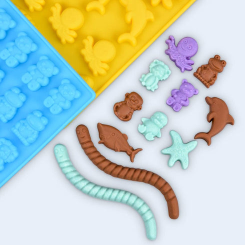 Gummy Bear Mold Candy Molds - Chocolate Molds Including Bears, Frogs, Lions, Monkeys, Penguins, Worms, Starfishs, Dolphins, Octopus, Sharks Sea Mo...