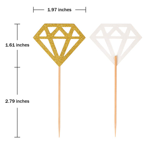 Topoox 50 Pack Gold Glitter Diamond Ring Donut Toppers Cupcake Picks for Bridal Shower Engagement Party Decorations...