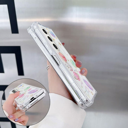 Abbery for Samsung Z Fold 5 5G Case Space Theme Clear with Design Bling Glitter Sparkly Stars and Moon Planet Durable Shockproof Transparent Unive...
