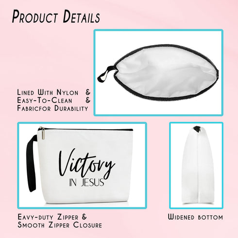 Canvas Makeup Bag for Women, Victory in Jesus Cosmetic Bag Makeup Toiletry Organizer Cute Makeup Pouch Travel Essential Zipper Bag, Pencil Bag Rel...