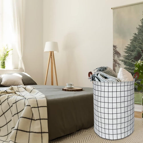 CLOCOR Collapsible Round Laundry Hamper/Large Storage Basket/Toys Bin/Boys and Girls Hamper/Room Decor (White check)...