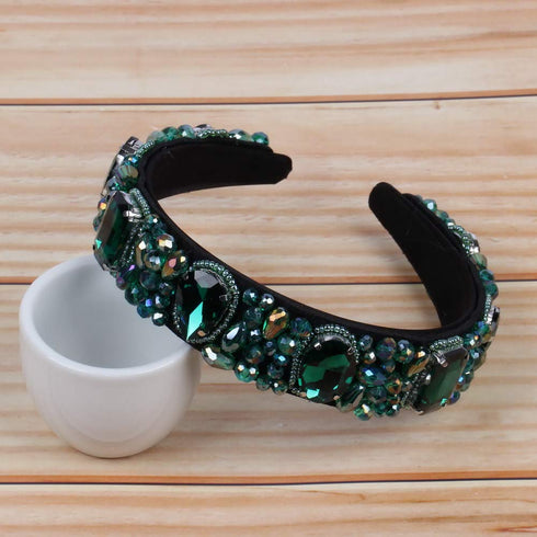 Baroque Head Hoop Band Colorful Glass Crystal Hairbands for Women Luxury Rhinestone Beaded Palace Headbands Jewelry (Green)...
