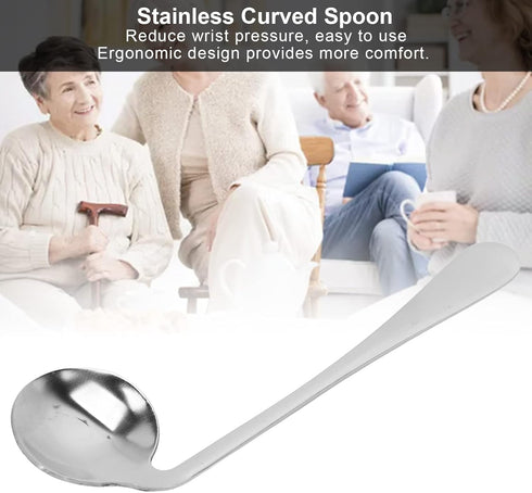 Curved Spoon,ANGGREK Curved Spoon Angled Spoon Stainless Curved Self FeedingAdaptive Utensil for Parkinsons or Elderly Use(Left Hand)...