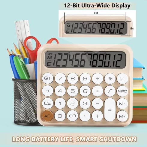 Mechanical Switch Calculator, Desktop Calculator 12 Digit Large LCD Display Big Button Calculator for Christmas Apricot Clear Standard for Daily a...