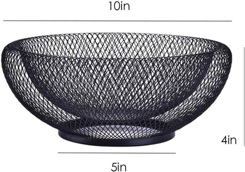 Mesh Fruit Bowl Decorative Fruit Basket Metal Candy Dish Holder Stand for Kitchen Counter Dining Room Table Office, 10 Inch (Black)...