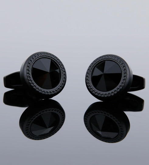Black Polyhedral Crystal Cufflinks for Men In Gift Case Classic Black Tone Men's Cufflinks Set with Gemstone for Wedding Party Anniversary Busines...