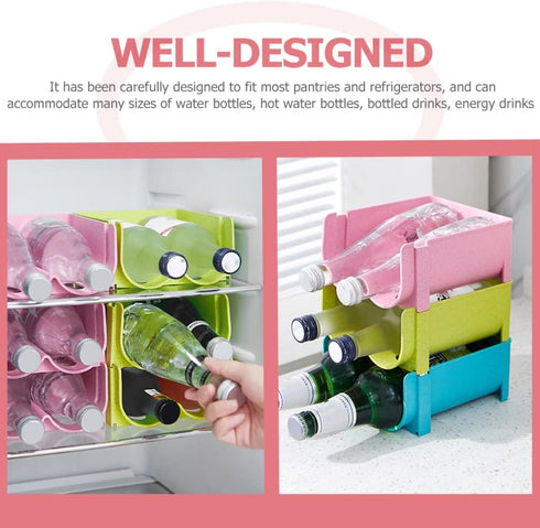 Hemoton Refrigerator Bottle Rack 3pcs Refrigerator Bottle Storage Rack Wine and Water Bottle Organizer Stackable Plastic Wine Rack Beer Can Storag...