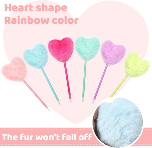 6 Pack Colorful Fluffy Ball Pen,Heart Shape Pom Pom Pen for Girls Creative Plush Pen Ballpoint Pens for School and Office Supplies...
