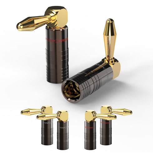 FosPower Right Angle Banana Plugs (6 Pairs / 12 pcs), Closed Screw 24K Gold Plated Banana Speaker Plug Connectors for Speaker Wire, Wall Plate, Ho...