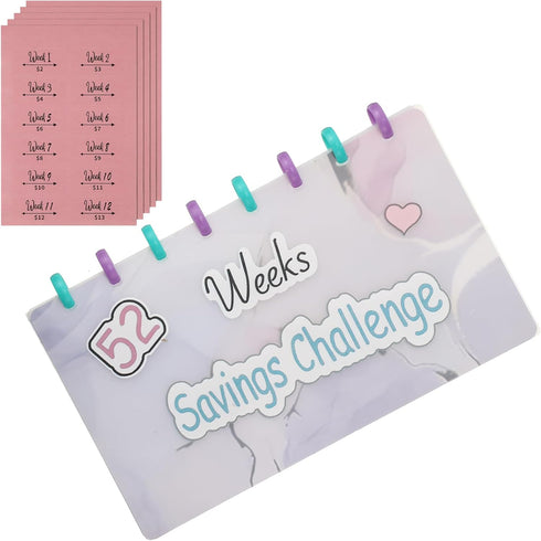 Glenmal 52 Week Savings Challenge Savings Binder Money Saving Book for Cash Challenge Savings Challenges Book with Envelopes Frosted Cover for Bud...