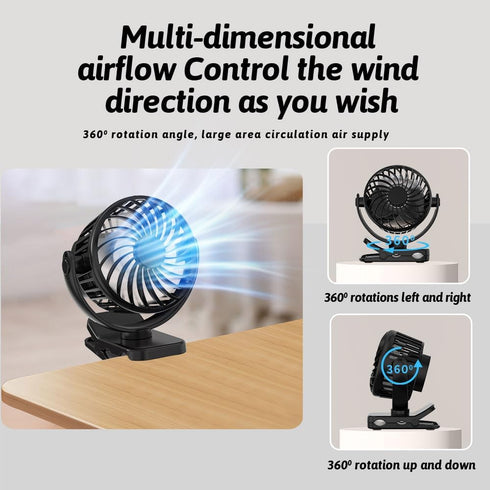 Portable Mini Clip On Fan,Desk Fan,Neck Fan,2.8 Inch Rechargeable,720 degree Rotate,3 Speed Quiet Mini Clip Fan,Small Clip on Fan Ideal For Outdoo...