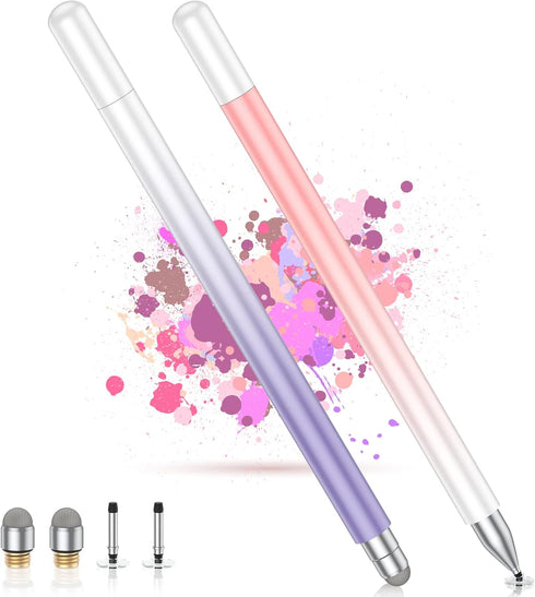 (2 Pcs) Universal Stylus Pens High Sensitivity Disc & Fiber Tip Pencils Compatible with Apple/iPhone/iPad/Android/Tablets and All Capacitive Touch...