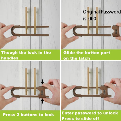 4 PACK Child Proof Sliding Cabinet Door Code Locks Baby Safety Cupboard Locks Adjustable U Shaped Cabinet Latches for Knob Handle Drawers Closet (...