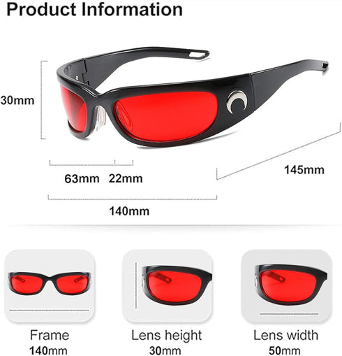 Wrap Round Sunglasses Y2K Trendy, Fashion Black Sport Shades Moon Décor…...