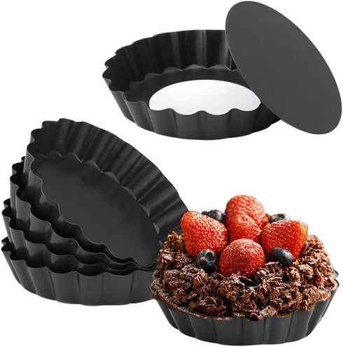 Mini Tart Pan Set of 6, Non-Stick 4 Inch Quiche Pan, Removable Bottom Tart Pan for Pies, Quiche Bakeware, Cheese Cakes, Desserts and more...