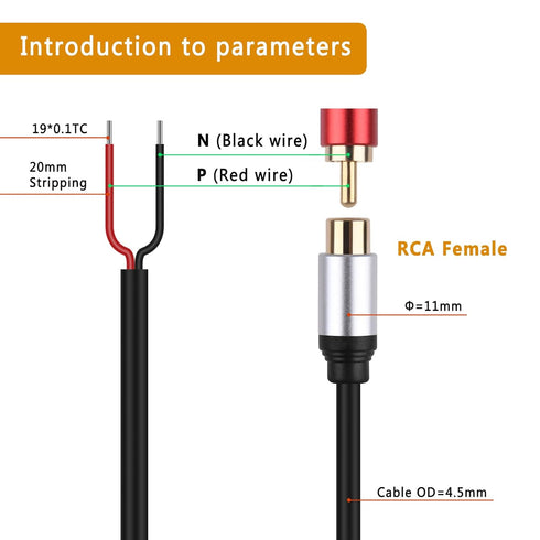 2Packs Speaker Wire RCA Audio Both Female Plug Jack Connector Adapter to Bare Wire Open End Pigtail Audio Video Lotus Plug Repair Cable for Amplif...