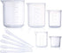 Plastic Beaker Set, 5 Sizes Low Form Measuring Graduated Griffin Polypropylene Beakers in 500 ml, 250 ml, 100 ml, 50 ml, 25 ml for Laboratory, & S...