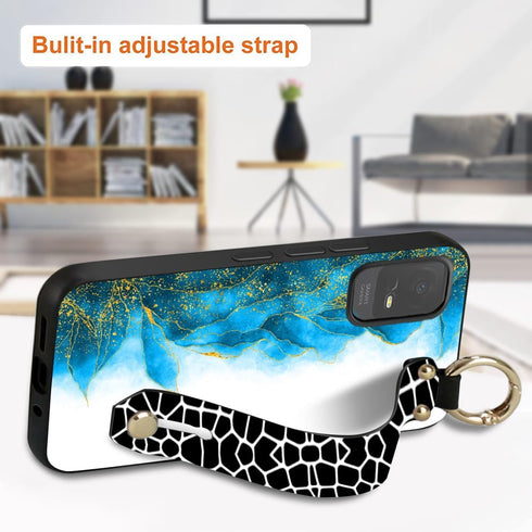 Case for TCL ION V, TCL ION X Phone Case,Fashion Marble Pattern Wrist Strap Stand Case with Tempered Glass Screen Protector Wristband Bracelet Pho...