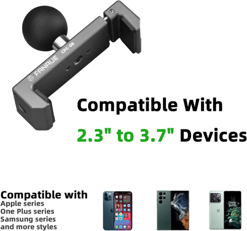 FANAUE Phone Holder Aluminum Alloy with 1'' Ball for Smartphones with a Width of 2.3" to 3.7", Compatible with RAM Mounts B Size Double Socket Arm...