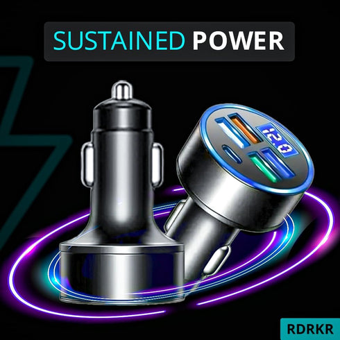 5 Port Car Charger Cigarette Lighter USB Charger LED Voltage Monitor (4USB+PD) Cigarette Lighter Adapter USB C Compatible with Android/iPhone and ...