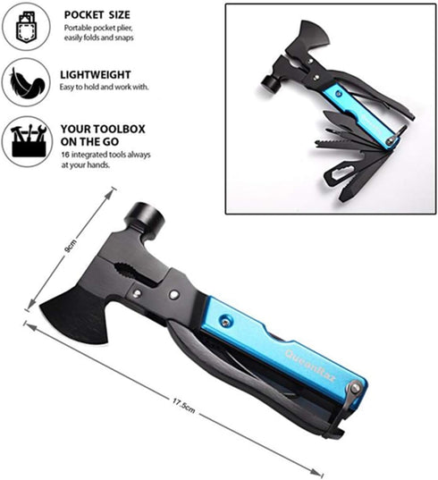 Multiool Axe,Survival Gear Kit,14 in 1 Camping Gear with Hatchet Hammer Plier Knife Bottle Opener for Outdoor Household Hiking Bushcraft Fishing,C...